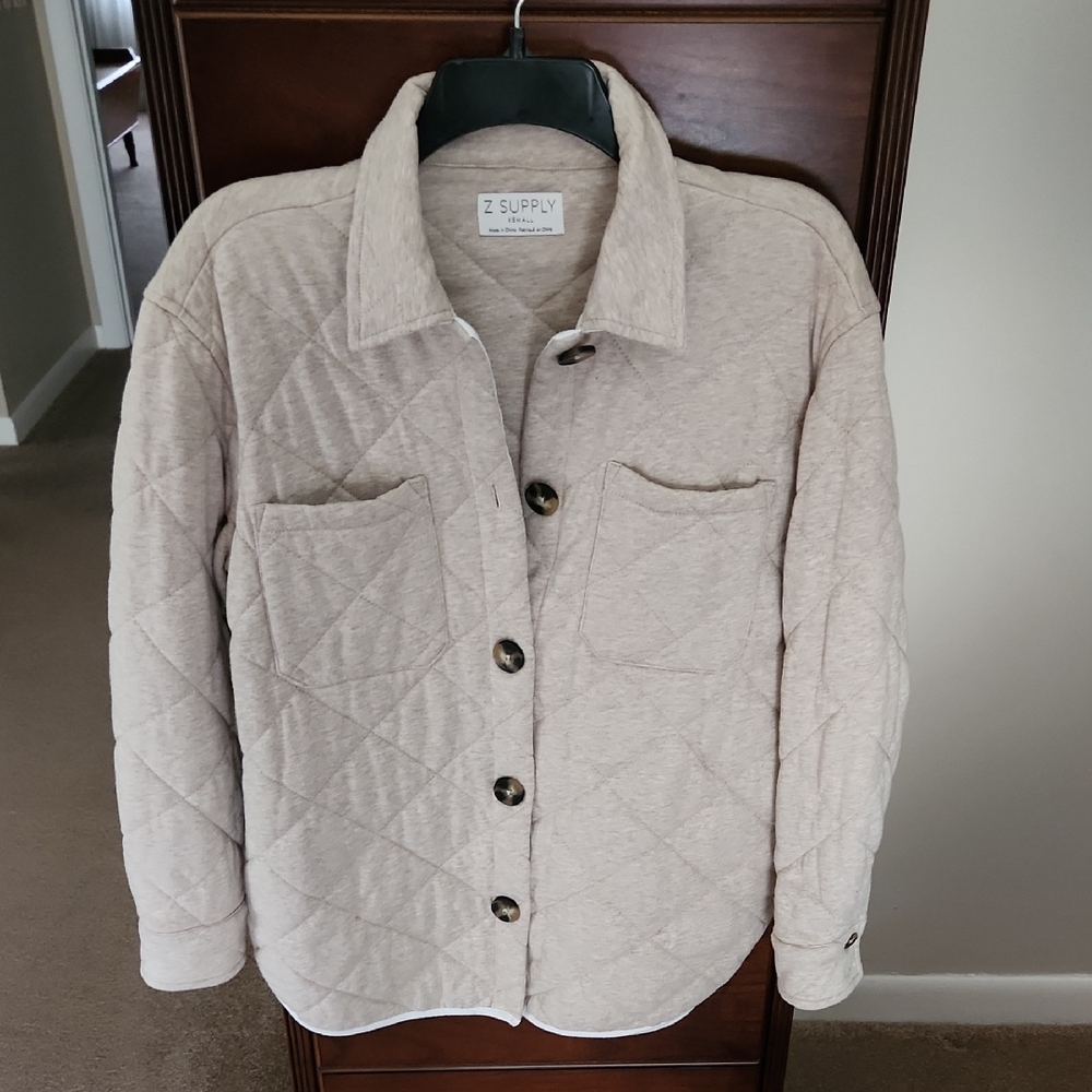 Z Supply Quilted Utility Jacket - Cream With Pockets